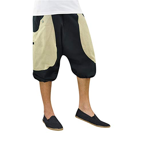 virblatt - Haremshose Herren kurz| 100% Baumwolle | Aladinhose Herren kurz Sommerhose Herren Shorts Hippue Goa Hose kurz - Kleine Frohnatur grün L-XL schwarz von virblatt