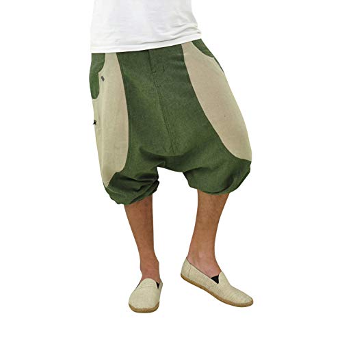 virblatt - Haremshose Damen kurz | Baumwolle | Kurze Aladinhose Damen Goa Hose Damen Haremshose kurz Sommerhose kurz Hippie - Kleine Frohnatur S-M grün von virblatt