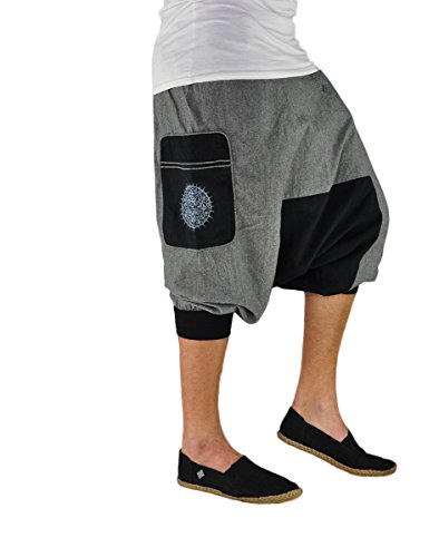 virblatt - Kurze Haremshose Herren | 100% Baumwolle | Goa Hose Herren kurz Sommerhose Herren Aladinhose Harem Shorts Hippie - Kleiner Bruder L-XL grau von virblatt