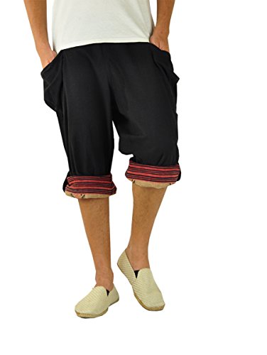 virblatt - Haremshose Herren kurz | Baumwolle | Aladinhose Herren Kurze Hose Herren 3/4 Sommerhose Herren Bermuda Shorts Hippie - Großzügig schwarz L-XL von virblatt