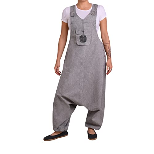 virblatt - Latzhose Damen | Baumwolle | Overall Herren Jumpsuit Damen Sommer Hosenanzug | unisex | Hosenanzug Goa Hippie - Sprunghaft S-M grau von virblatt