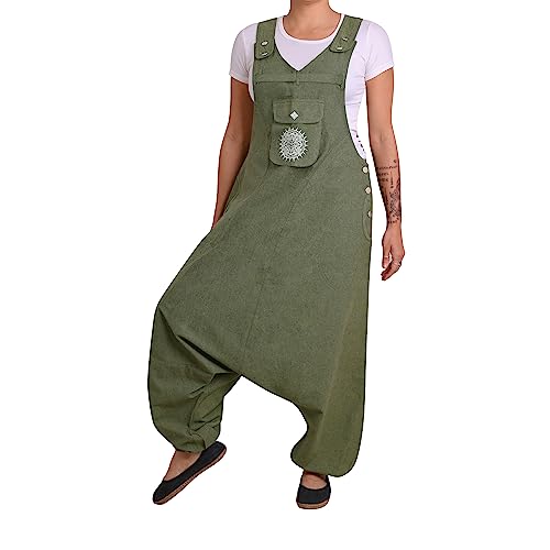 virblatt - Latzhose Damen | Baumwolle | Overall Herren Jumpsuit Damen Sommer Hosenanzug | unisex | Hosenanzug Goa Hippie - Sprunghaft S-M grün von virblatt