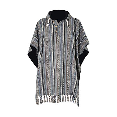 virblatt - Poncho Herren | 100% Baumwolle | Herren Poncho Winter warm | Wendefunktion | Baja Hoodie Poncho Mexiko Deckenponcho - Arriba blau L-XL von virblatt