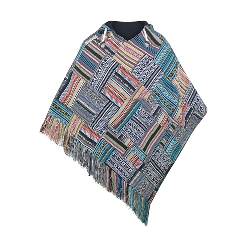 virblatt - Poncho Herren | Baumwolle | Herren Poncho Winter |zum Wenden| Mexiko Poncho Herren warm Kapuze Baja Hoodie Goa Rollstuhl Poncho - Abajo L-XL patchwork von virblatt