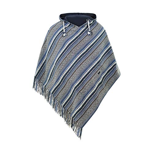 virblatt - Poncho Herren XXL | Baumwolle | Herren Poncho Winter |zum Wenden| Mexiko Poncho Herren warm Kapuze Baja Hoodie Goa Rollstuhl Poncho - Abajo XXL blau von virblatt