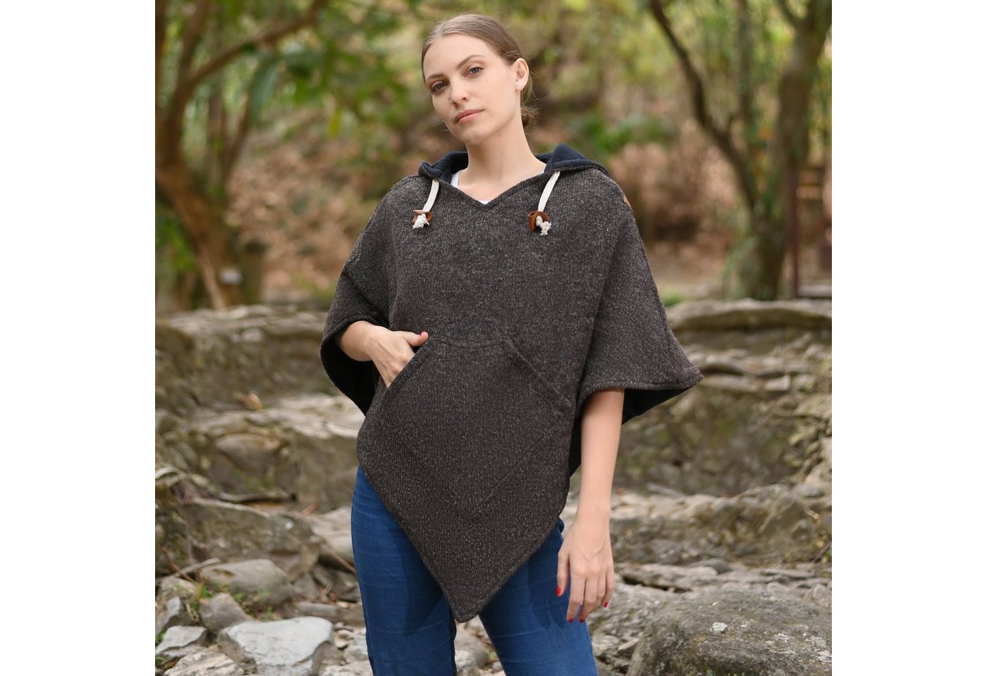 virblatt Poncho Herren Wolle & Poncho Damen Winter, UNISEX Wolle & Polarfleece Wollponcho mit Fleecefutter von virblatt