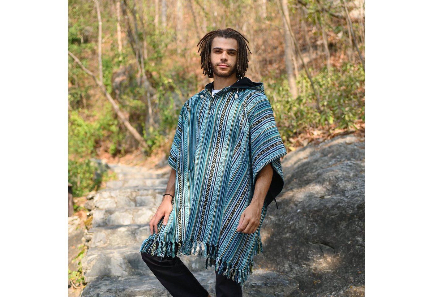 virblatt Poncho Herren & Poncho Damen, Baumwolle, Poncho Winter Jerga Hoodie Mexican mit Kapuze, zum Wenden, Unisex, mit gesticktem Mandala von virblatt