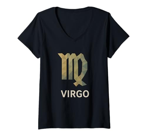Damen Jungfrau Geometrische Sternzeichen Kunst T-Shirt mit V-Ausschnitt von virgo zodiac geometric maiden earth sign Astrology
