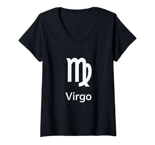 Damen Jungfrau Sternzeichen weißes Minimalzeichen T-Shirt mit V-Ausschnitt von virgo zodiac sign astrology virgo earth sign
