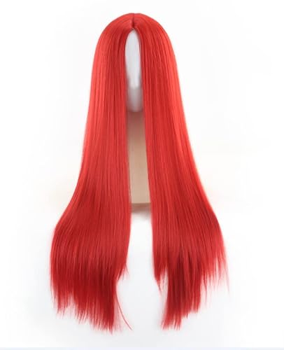 Perücke Damen 70cm Perücke mit langem Extra Lange Haare Perücken für Frauen Gerade Mittelteil Cosplay Kostüm Anime Party Peruecke (Rot) von viriech