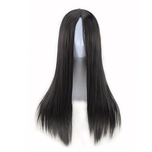Perücke Damen 70cm Perücke mit langem Extra Lange Haare Perücken für Frauen Gerade Mittelteil Cosplay Kostüm Anime Party Peruecke (Schwarz) von viriech