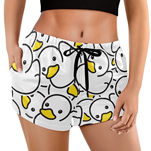 visesunny Damen Boardshorts Weiße Ente Gummiente Cartoon Sommer Strand Badeshorts mit Taschen Badeanzüge, Mehrfarbig/Meereswellen (Ocean Tides), Medium von visesunny