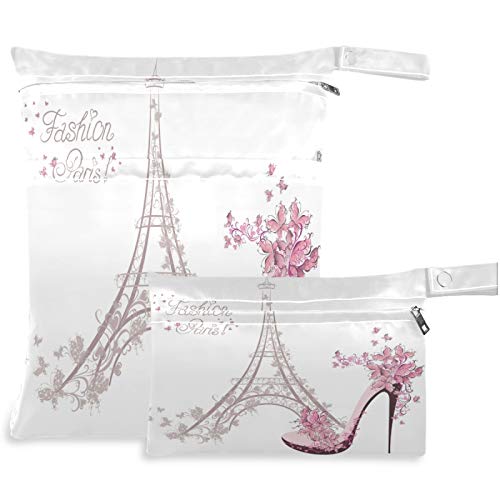 visesunny Eiffelturm modische Tasche mit Paris-Blumenmuster, 2 Stück, mit Reißverschlusstaschen, waschbar, wiederverwendbar, geräumig für Reisen, Strand, Pool, Kinderwagen, Windeln, schmutzige von visesunny