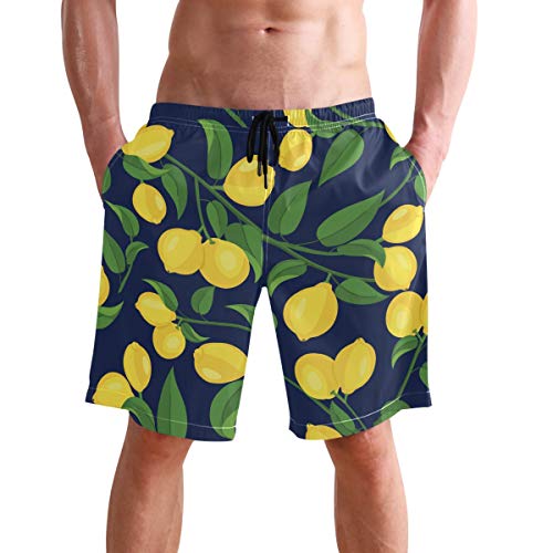 visesunny Hawaiianische Herren-Sommer-Strand-Shorts, Badehose für Sport, Laufen, mit Netzfutter, Gelbe Zitrone., Medium von visesunny