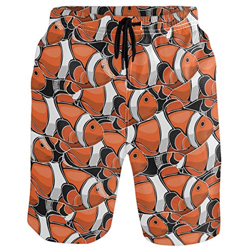 visesunny Herren Badehose Schwimmen Strand Surfen Board Shorts Bademode schnell trocknendes Netzfutter Badeanzüge mit Taschen, Cartoon-Fisch, M von visesunny