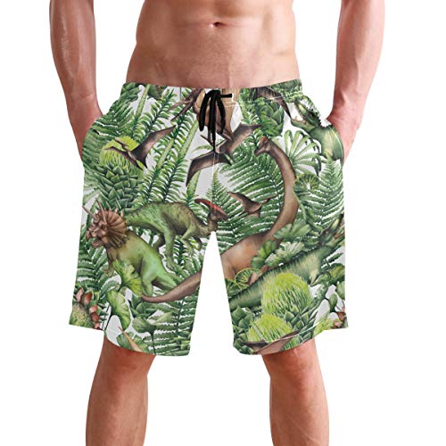visesunny Herren Badehose Schwimmen Strand Surfen Board Shorts Bademode schnell trocknendes Netzfutter Badeanzüge mit Taschen, Dinosaurier, XL von visesunny