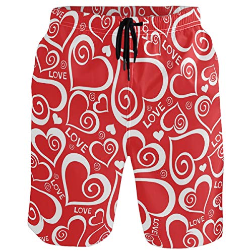 visesunny Herren Badehose Schwimmen Strand Surfen Board Shorts Bademode schnell trocknendes Netzfutter Badeanzüge mit Taschen, Love Heart, M von visesunny