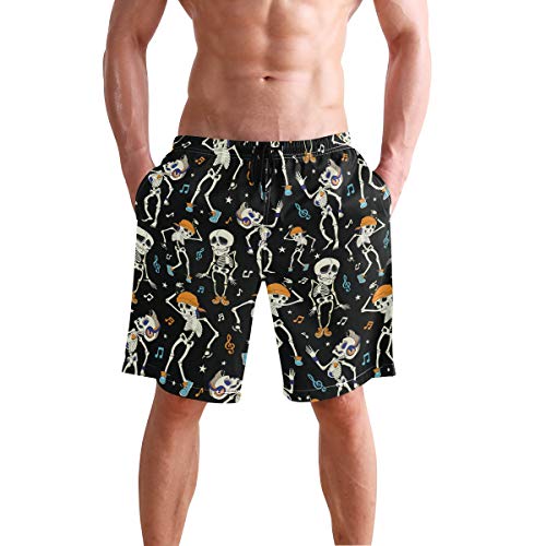 visesunny Herren Badehose Schwimmen Strand Surfen Board Shorts Bademode schnell trocknendes Netzfutter Badeanzüge mit Taschen, Totenkopf-Tänzerin, L von visesunny