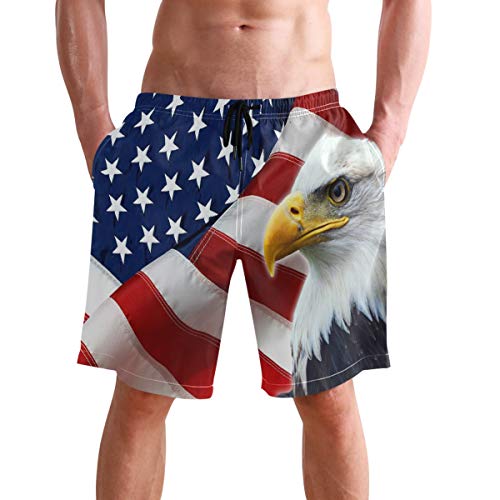 visesunny Herren Badehose mit buntem Blumendruck, Strand-Shorts, heiße Sommer-Badehose, Sport, Laufen, Badeanzüge mit Netzfutter, Eagle Star Stripe, XX-Large von visesunny