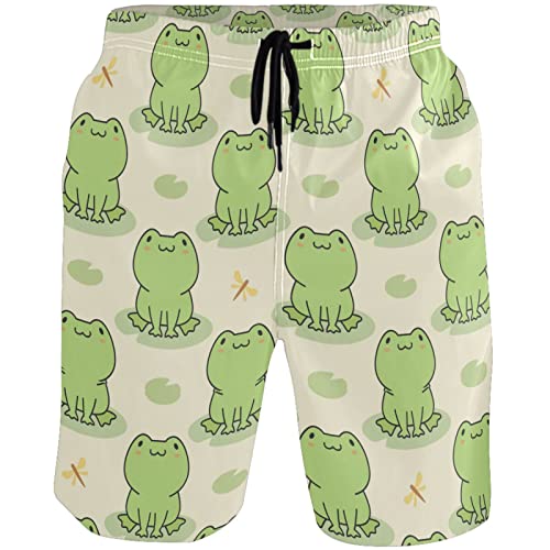 visesunny Herren Bunte Blumen Druck Strand Shorts Heiße Sommer Badehose Sport Laufen Badeanzüge mit Netzfutter, Cartoon Frosch, XL von visesunny