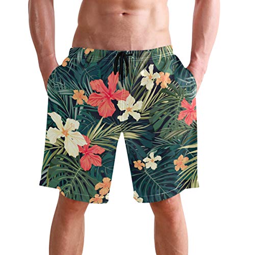 visesunny Moderne Herren Strandshorts Badehose schnell trocknend lässig Polyester Badeshorts, Handflächen-Blumenmuster, XX-Large von visesunny