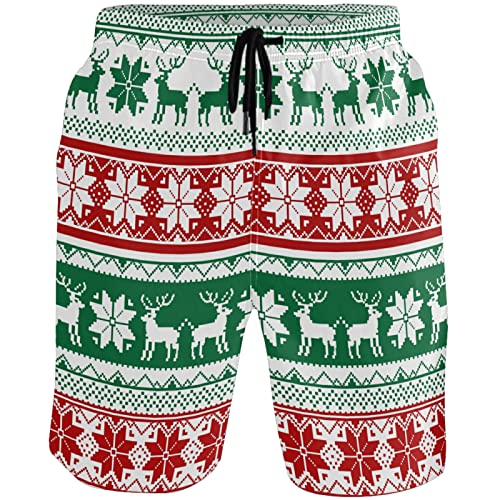 visesunny Rentier Strick-Weihnachtsmuster Herren Badehose Quick Dry Badeanzüge Strand Urlaub Party Badeshorts, multi, Medium von visesunny