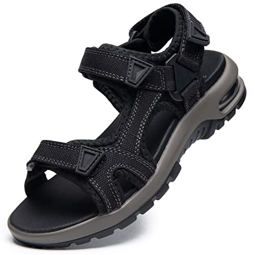 Kinder Sandalen Jungen Sport Outdoor Sandale Athletic Luftkissen Strandschuhe Klettverschluss Sommerschuhe für Urlaub, Wandern, Camping, Reisen, Schwarz , 32 EU von visionreast