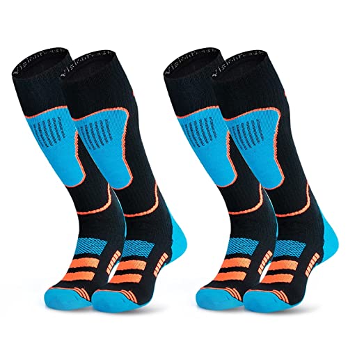 visionreast 2 Paar Skisocken Herren & Damen Merino Wollsocken Atmungsaktive Skistrümpfe Kompressionsstrümpfe Kniehoch für Wintersport, Snowboard Thermosocken Blau XL von visionreast