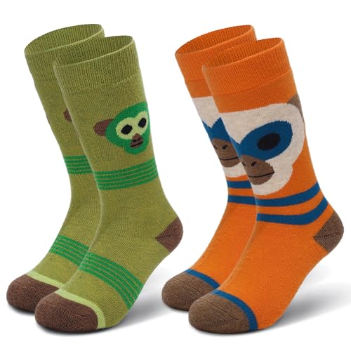 visionreast 2 Paar Skisocken Kinder Merino Wollsocken Kniestrümpfe Thermosocken Wintersocken Atmungsaktive Skistrümpfe Snowboard Socken für Jungen Mädchen Affe M von visionreast