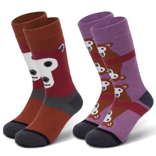 visionreast 2 Paar Skisocken Kinder Merino Wollsocken Kniestrümpfe Thermosocken Wintersocken Atmungsaktive Skistrümpfe Snowboard Socken für Jungen Mädchen Bär M von visionreast