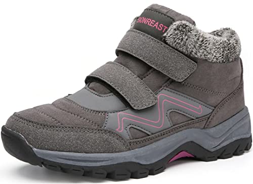 visionreast Winterschuhe Warm Gefütterte Winter Schneestiefel Trekkingschuhe Wanderhalbschuhe Winterboots rutschfest Outdoor mit Klettverschluss für Herren Damen, Grau, 36 EU von visionreast