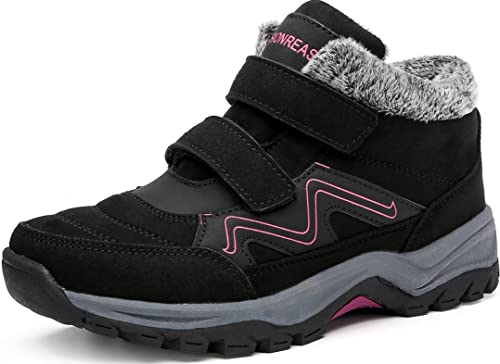 visionreast Winterschuhe Warm Gefütterte Winter Schneestiefel Trekkingschuhe Wanderhalbschuhe Winterboots rutschfest Outdoor mit Klettverschluss für Herren Damen, Schwarz-1, 41 EU von visionreast