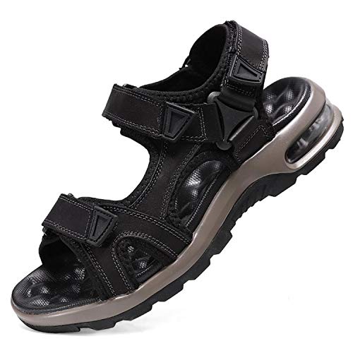 visionreast Herren Outdoor Sport Sandalen Klettverschluss Trekkingsandalen Leder Strand Wandersandalen rutschfest Sommer,38 EU, Schwarz von visionreast