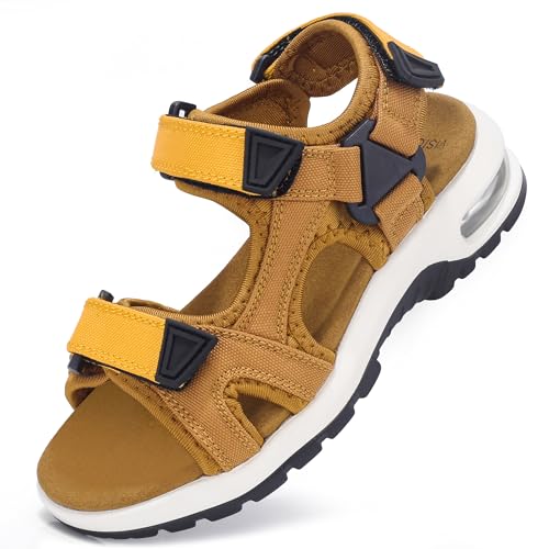 visionreast Sandalen Kinder Strandschuhe Jungen Sport Trekking Luftkissen Sandalen Rutschfest Sommer Schuhe Outdoor Wanderschuhe Braun und Gelb 37 Jugendliche von visionreast