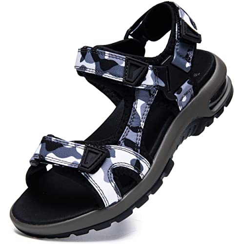 visionreast Sandalen Kinder Strandschuhe Jungen Sport Trekking Luftkissen Sandalen Rutschfest Sommer Schuhe Outdoor Wanderschuhe Camouflage Grau 28 Grundschulkind von visionreast