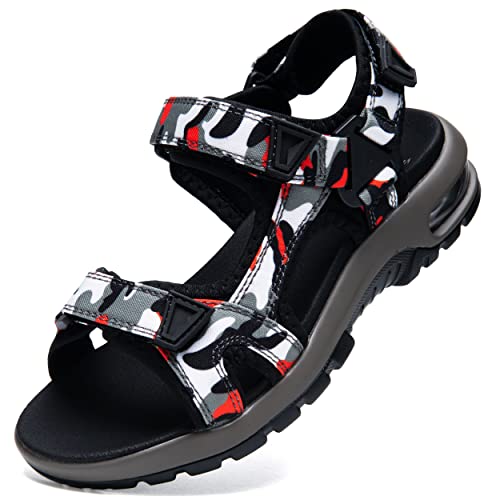 visionreast Sandalen Kinder Strandschuhe Jungen Sport Trekking Luftkissen Sandalen Rutschfest Sommer Schuhe Outdoor Wanderschuhe Camouflage Rot 29 Grundschulkind von visionreast