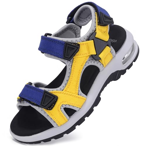 visionreast Sandalen Kinder Strandschuhe Jungen Sport Trekking Luftkissen Sandalen Rutschfest Sommer Schuhe Outdoor Wanderschuhe Gelb und Blau 28 Grundschulkind von visionreast