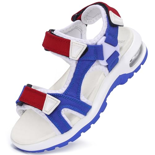 visionreast Sandalen Kinder Strandschuhe Jungen Sport Trekking Luftkissen Sandalen Rutschfest Sommer Schuhe Outdoor Wanderschuhe Himmelblau und Rot 30 Grundschulkind von visionreast