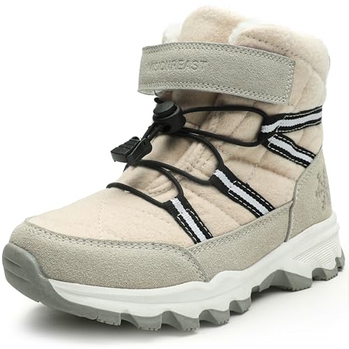 visionreast Schneestiefel Kinder Warme Winterstiefel mit Wollfutter Jungen Mädchen Winterschuhe Outdoor Rutschfeste Trekking Stiefel Blassgrau 31 Grundschulkind von visionreast