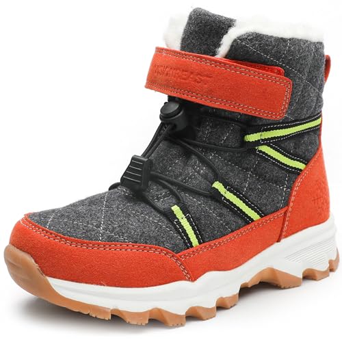 visionreast Schneestiefel Kinder Warme Winterstiefel mit Wollfutter Jungen Mädchen Winterschuhe Outdoor Rutschfeste Trekking Stiefel Französisches Zinnoberrot 35 Jugendliche von visionreast