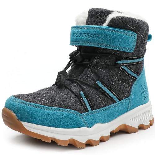 visionreast Winterstiefel Mädchen Winterschuhe Kinder Junge Wanderschuhe mit Wollfutter Schneestiefel Baumwollschuhe Outdoor rutschfest Boots Hellblau 38 Jugendliche von visionreast