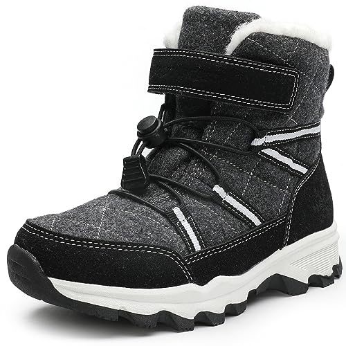 visionreast Schneestiefel Kinder Warme Winterstiefel mit Wollfutter Jungen Mädchen Winterschuhe Outdoor Rutschfeste Trekking Stiefel Schwarz 29 Grundschulkind von visionreast