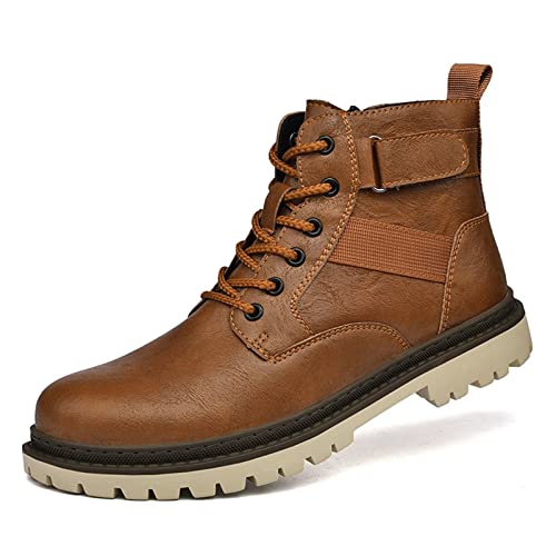 visionreast Stiefel Herren Motorradstiefel mit Zipper Stiefeletten Atmungsaktiv Lässige Leather Boots Rundkopf Kurze Stiefel Outdoor rutschfeste Springerstiefel von visionreast