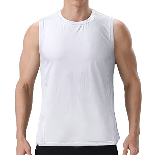 visionreast Tank Top Herren Ärmelloses Sport Tshirts Herren Funktionsshirt Atmungsaktive Muskelshirts Gym Tanktop Schnelltrocknendes Ärmelloses Fitness Shirt für Training,Laufen Silber Weiß 3XL von visionreast