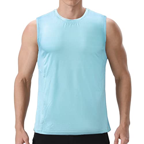 visionreast Tank Top Herren Ärmelloses Sport Tshirts Herren Funktionsshirt Atmungsaktive Muskelshirts Gym Tanktop Schnelltrocknendes Ärmelloses Fitness Shirt für Training,Laufen EIS-Schnee Blau XXL von visionreast