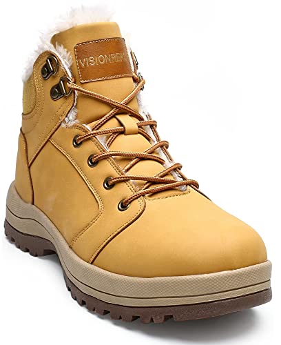 visionreast Warm Gefütterte Winterschuhe Unisex Wasserdicht Wanderschuhe Schneestiefel Winter Trekking Winterboots für Herren Damen Schnürsenkel rutschfest Outdoor, Gelb, 36 EU von visionreast