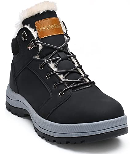 visionreast Warm Gefütterte Winterschuhe Unisex Wasserdicht Wanderschuhe Schneestiefel Winter Trekking Winterboots für Herren Damen Schnürsenkel rutschfest Outdoor, Schwarz, 36 EU von visionreast