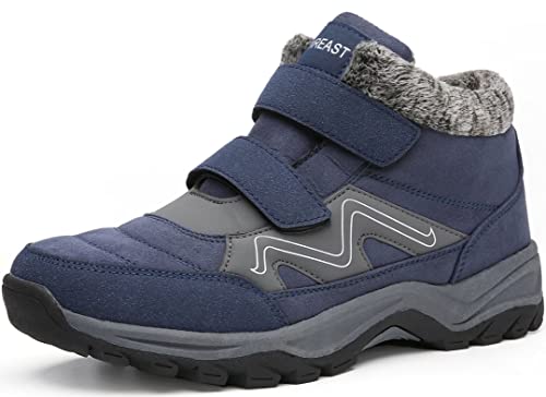 visionreast Winterschuhe Warm Gefütterte Winter Schneestiefel Trekkingschuhe Wanderhalbschuhe Winterboots rutschfest Outdoor mit Klettverschluss für Herren Damen, Blau, 45 EU von visionreast