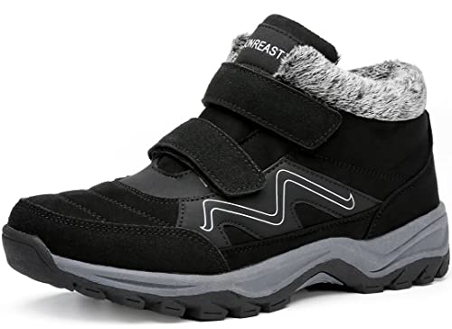 visionreast Winterschuhe Warm Gefütterte Winter Schneestiefel Trekkingschuhe Wanderhalbschuhe Winterboots rutschfest Outdoor mit Klettverschluss für Herren Damen, Schwarz, 46 EU von visionreast