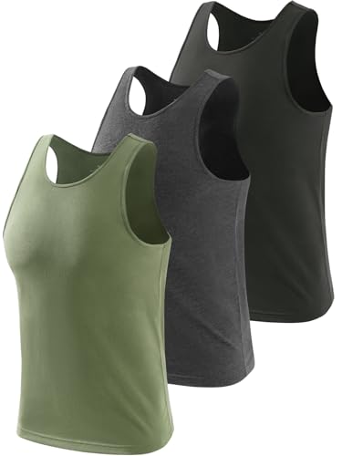 vislivin 3 Pack Workout Tank Top Herren Baumwolle Tanktops Unterhemden Ärmelloses Muskelshirts Fitness Tanks Schwarz/Dunkelgrau/Armeegrün M von vislivin